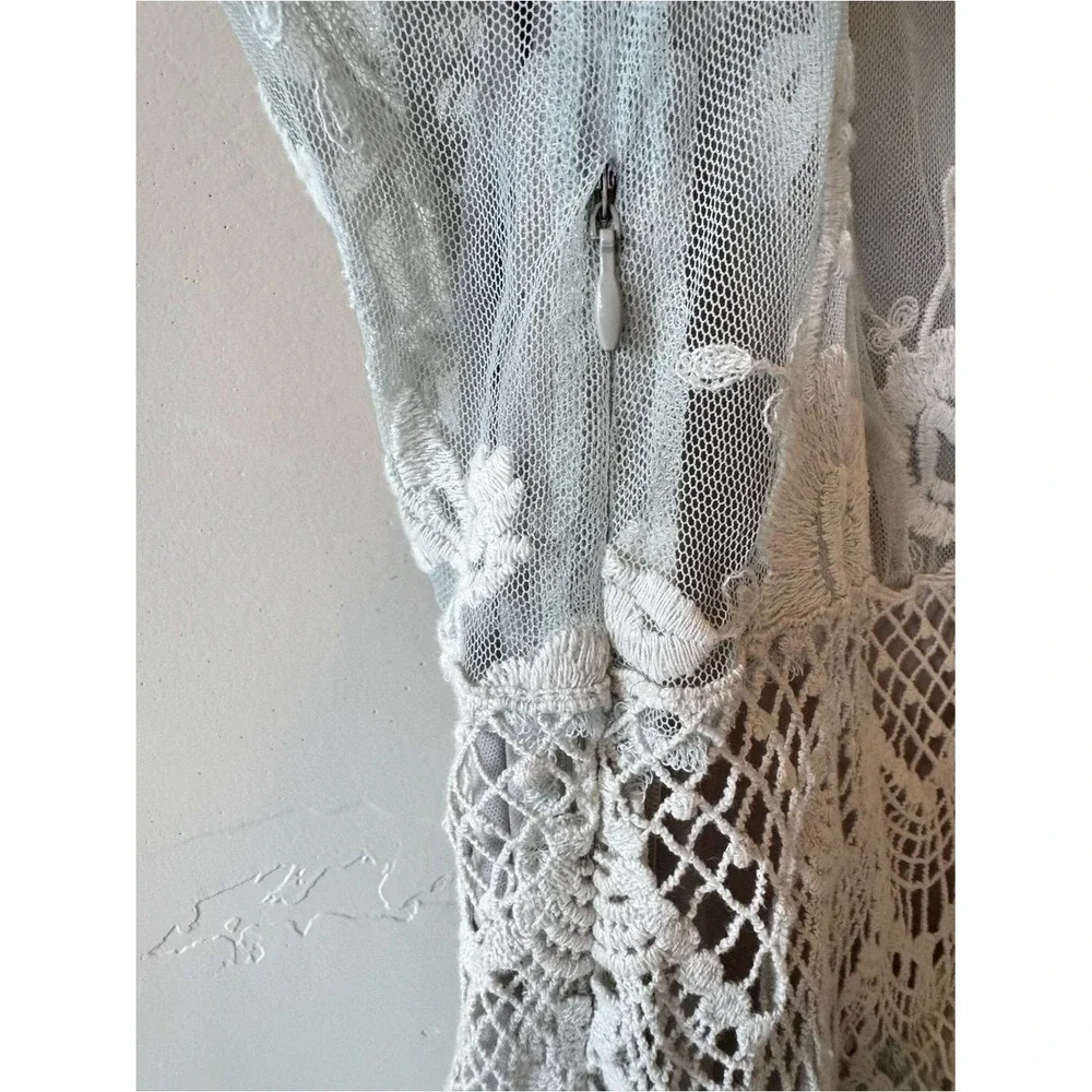Sundance Women Sage Green Floral Love Always Lace Mesh Midi Dress Size 6
